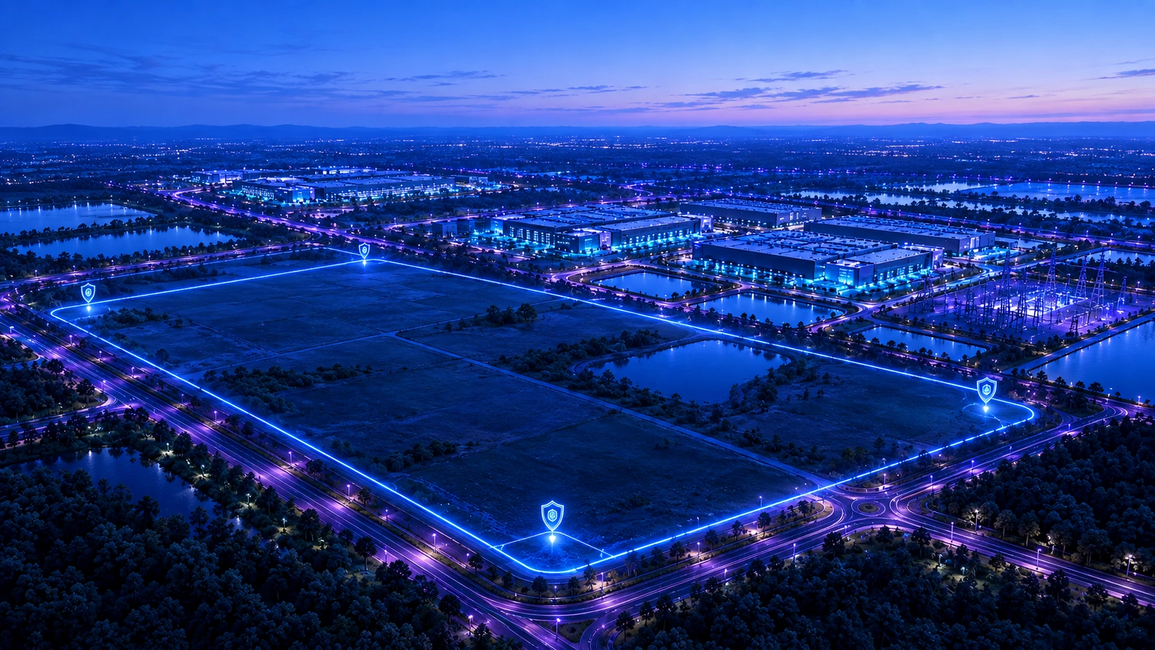 Aerial land view for data center pre-acquisition feasibility