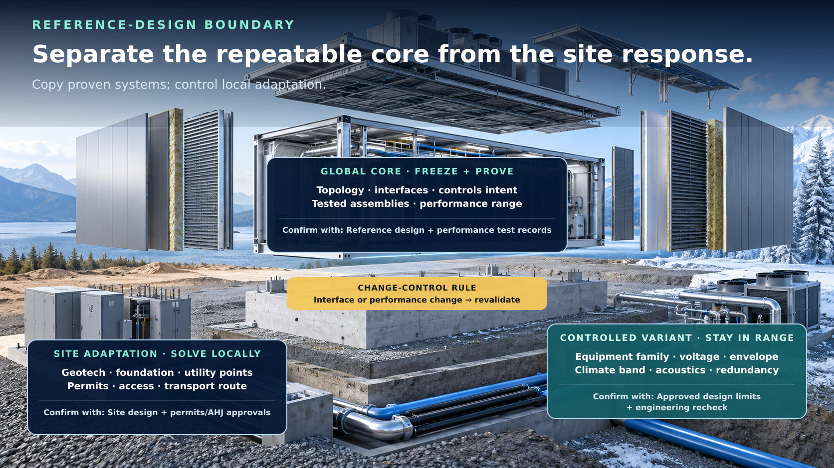 Technical architectural visual supporting Prefabricated Data Center Architecture: What Should Be Standardized and What Must Remain Site-Specific?.