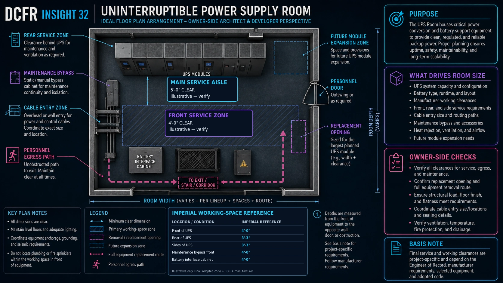 DCFR Uninterruptible Power Supply Room Review Checklist for owner-side design review.